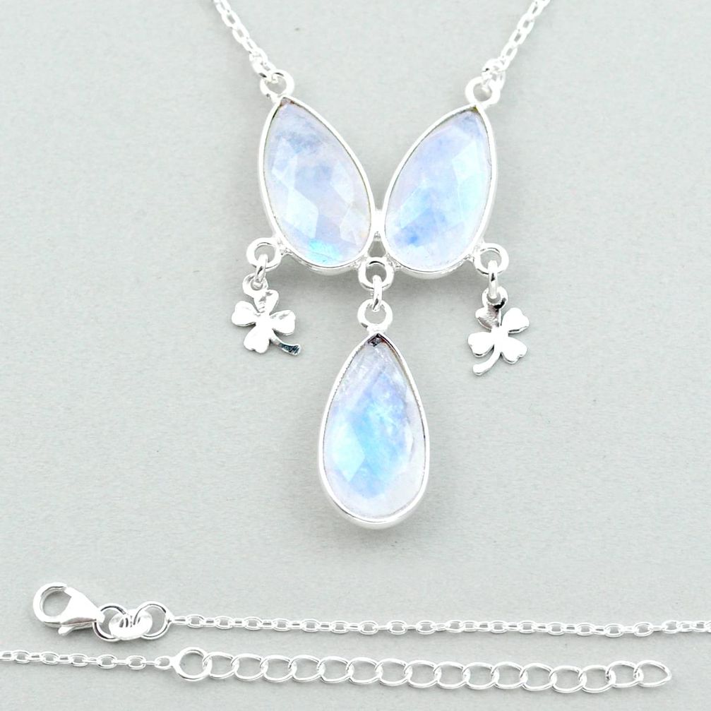 14.42cts 3 stone checker cut natural rainbow moonstone silver necklace u18997