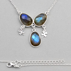 14.40cts 3 stone natural blue labradorite 925 sterling silver necklace y87079