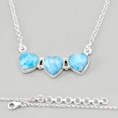 14.68cts 3 stone natural blue larimar heart 925 sterling silver necklace y62520