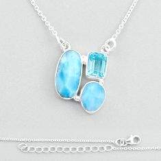 14.59cts 3 stone natural blue larimar topaz 925 sterling silver necklace u22641