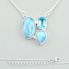15.26cts 3 stone natural blue larimar topaz 925 sterling silver necklace u22656