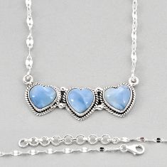 14.64cts 3 stone natural blue owyhee opal 925 sterling silver necklace y62492