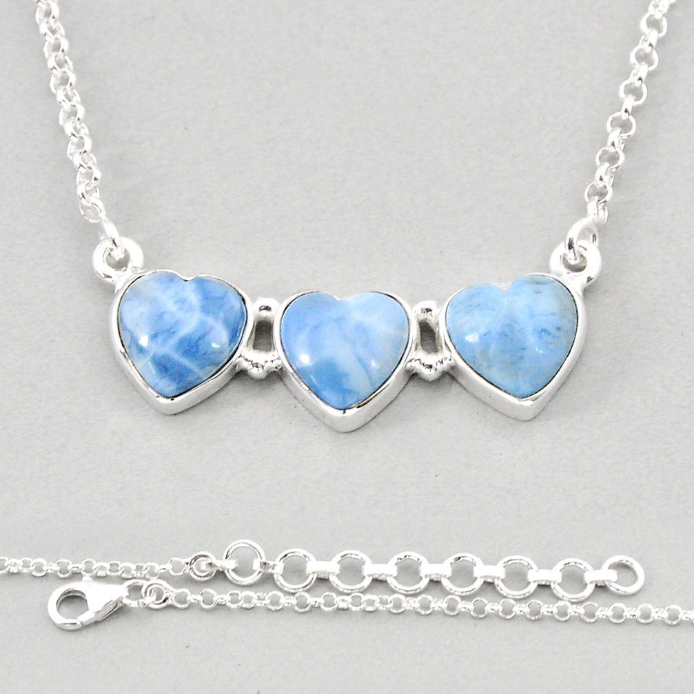 13.81cts 3 stone natural blue owyhee opal 925 sterling silver necklace y62504