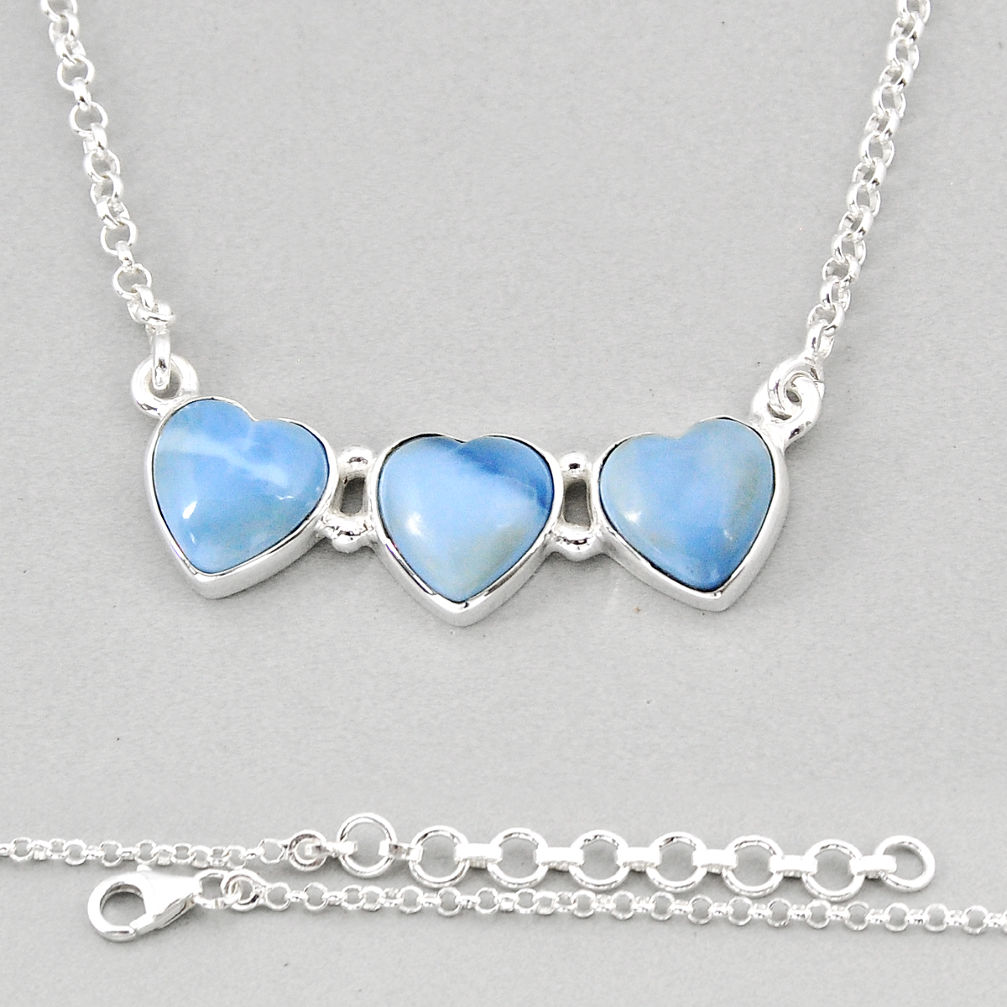 13.34cts 3 stone natural blue owyhee opal 925 sterling silver necklace y62514