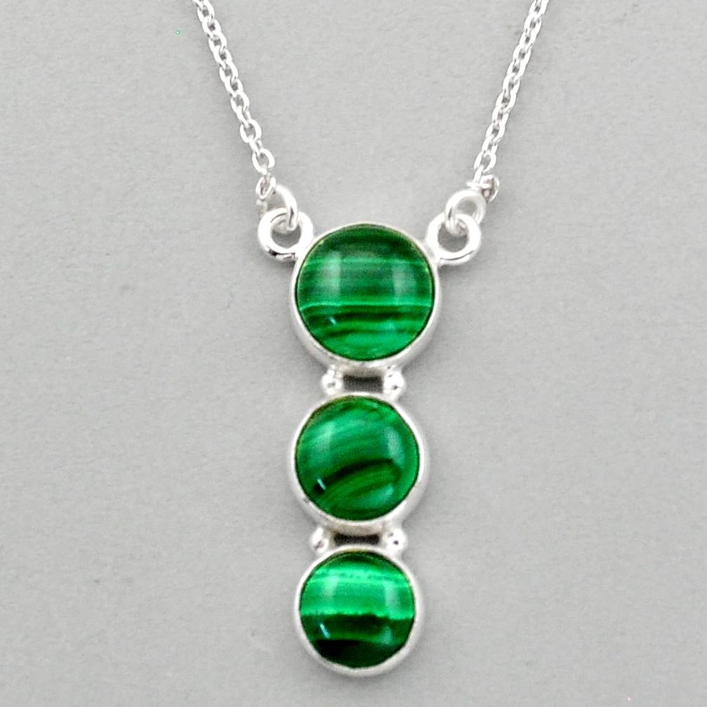 11.62cts 3 stone natural malachite (pilot's stone) 925 silver necklace u3171