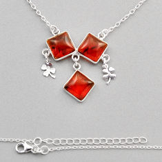6.39cts 3 stone natural orange baltic amber (poland) 925 silver necklace y87071