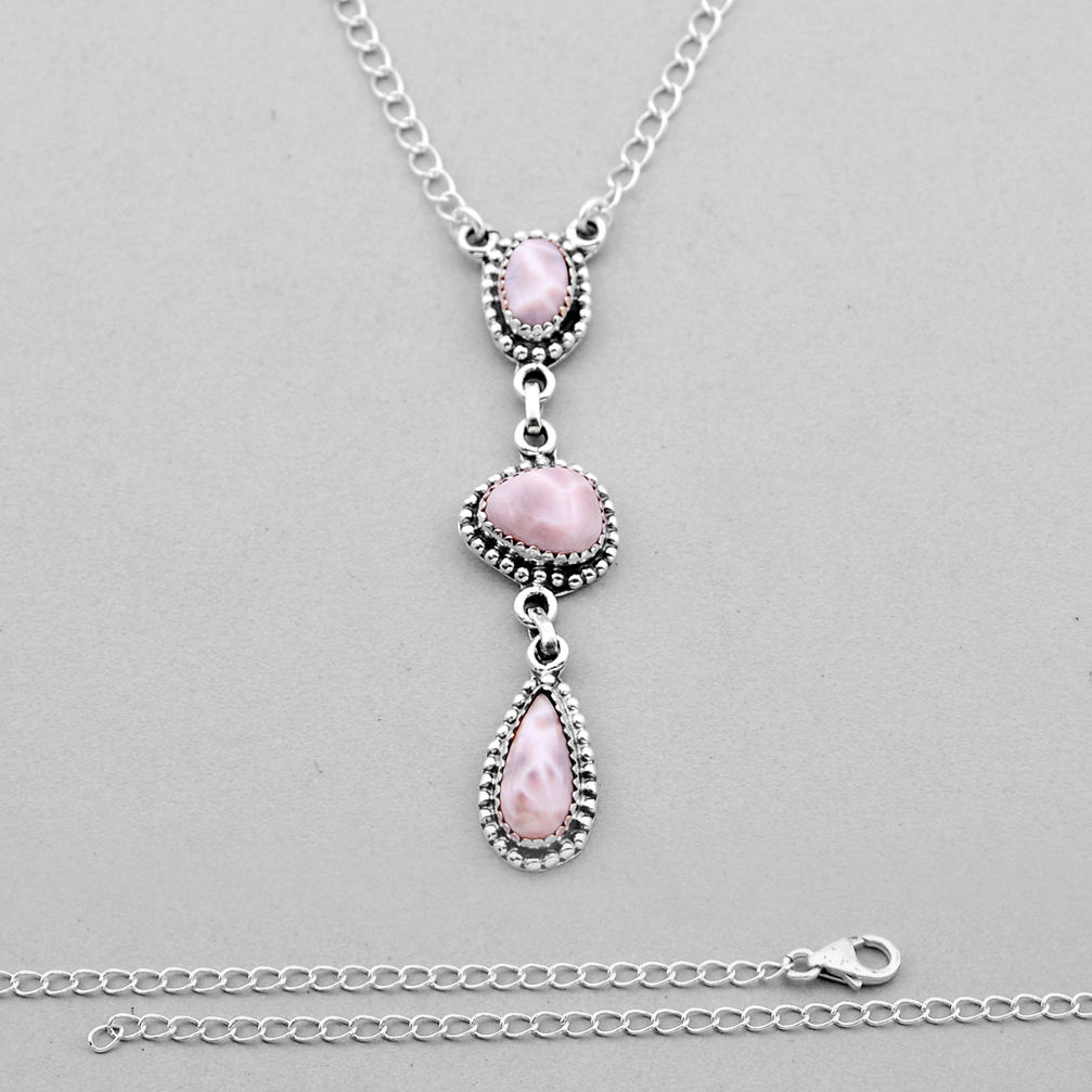 13.22cts 3 stone natural pink natrolite fancy sterling silver necklace n49023