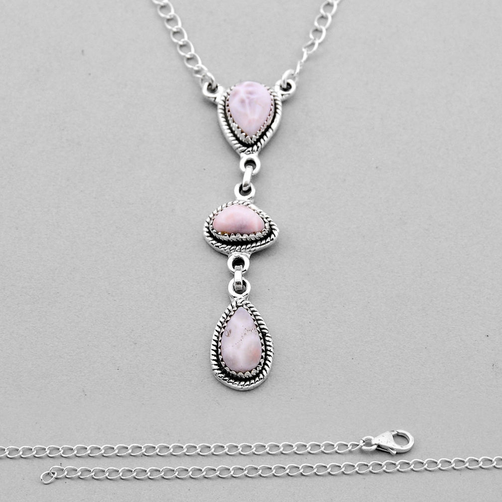 13.88cts 3 stone natural pink natrolite pear 925 sterling silver necklace n49025