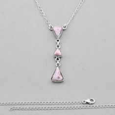 12.04cts 3 stone natural pink natrolite trillion sterling silver necklace n49030