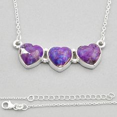 14.88cts 3 stone purple copper turquoise heart shape 925 silver necklace y20101