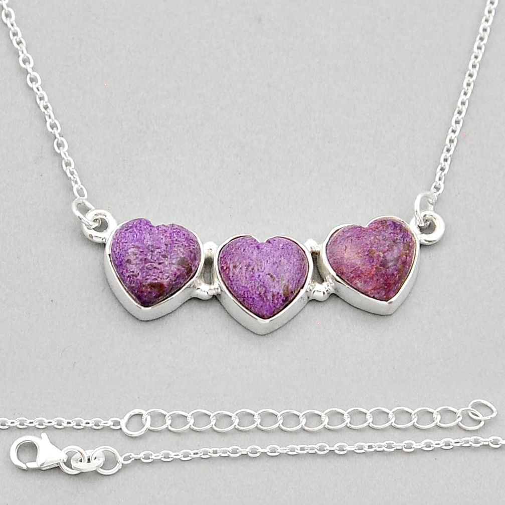 925 silver 14.43cts 3 stone natural purpurite stichtite heart necklace y20104