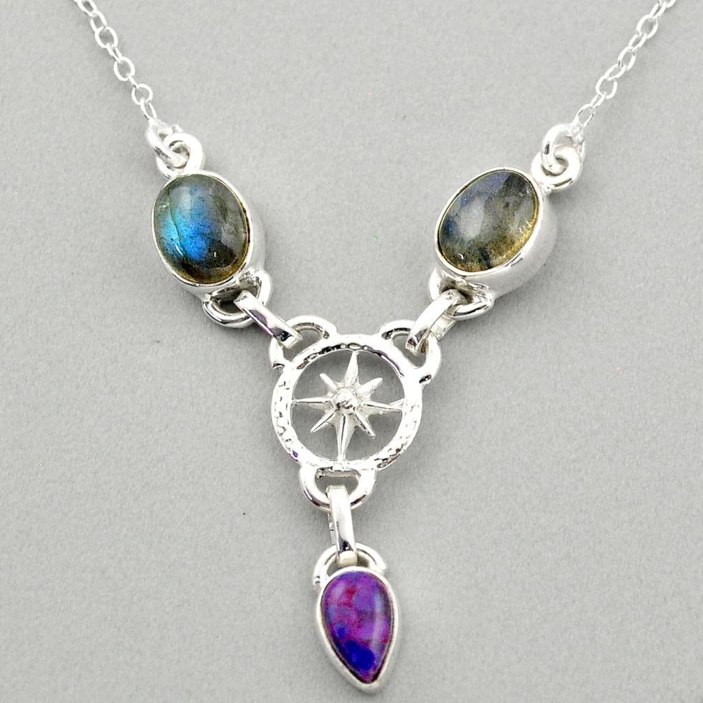925 silver 8.46cts amulet star labradorite oval copper turquoise necklace t89696