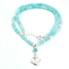 925 silver 40.83cts anchor charm aqua chalcedony quartz beads necklace u30111
