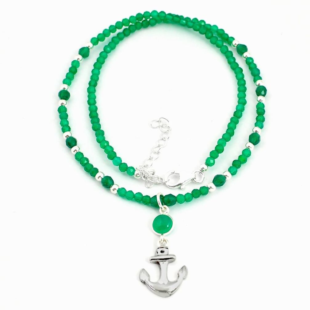 925 silver 24.85cts anchor charm green onyx beads necklace jewelry u30105