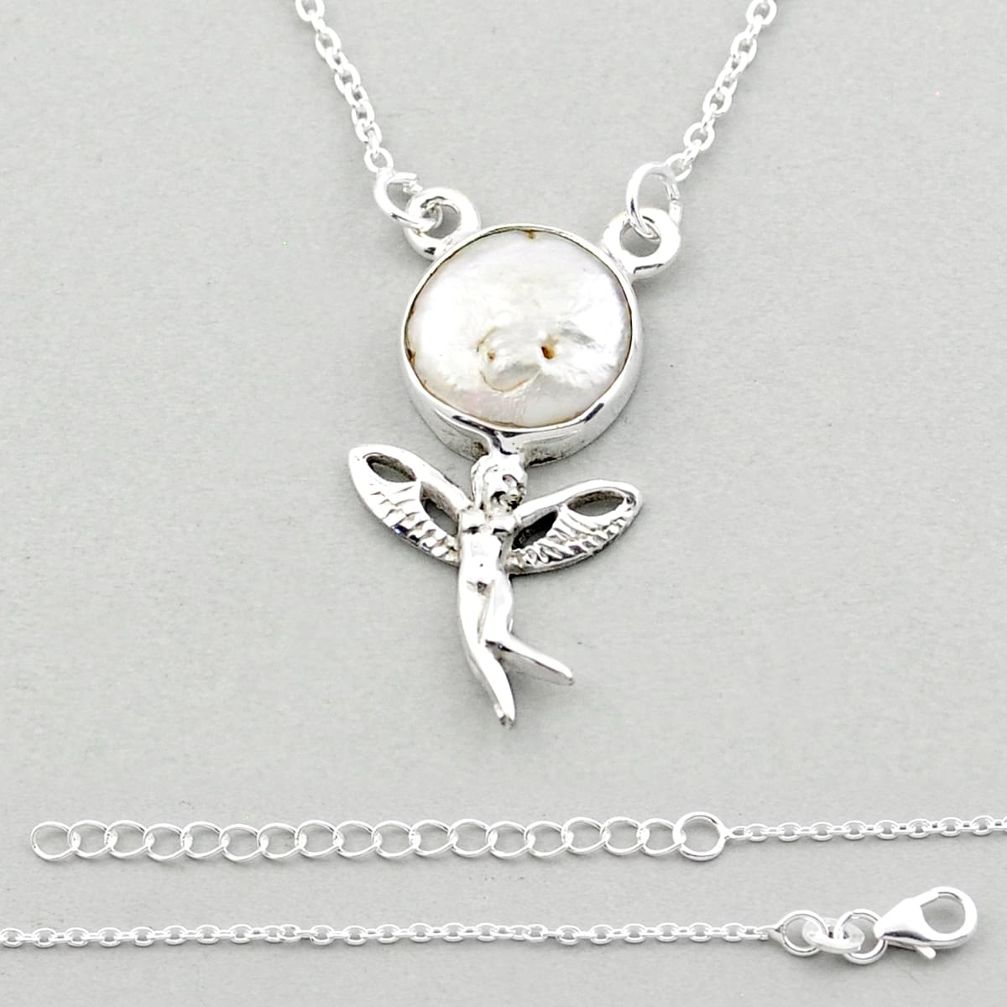 925 silver 5.93cts angel wing fairy sea life natural white pearl fancy necklace u14415