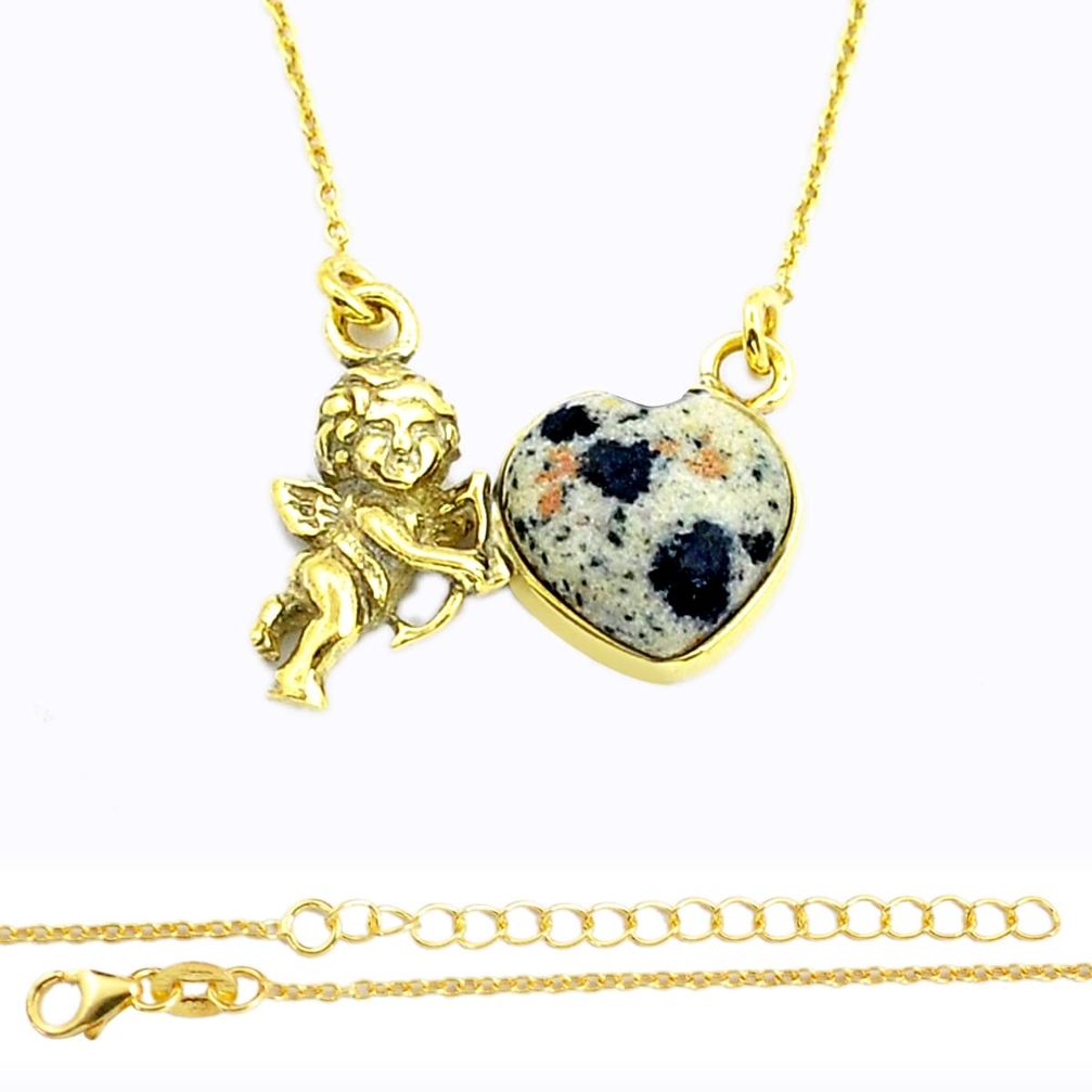 925 silver 5.03cts baby angel natural dalmatian heart gold polished necklace u55923
