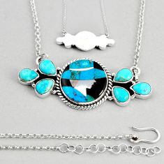 925 silver 20.89cts back close blue chrysocolla white pearl onyx necklace c31333