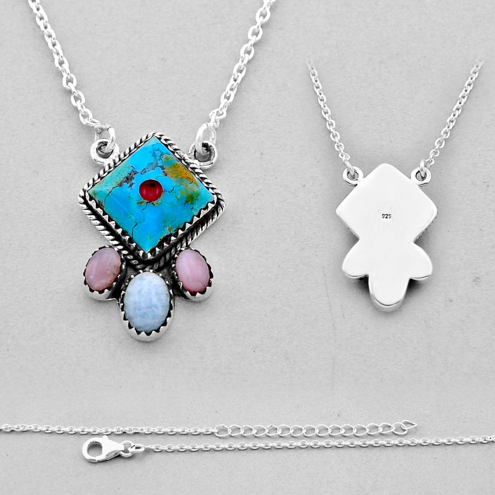 925 silver back closed arizona mohave turquoise opal larimar necklace n53312