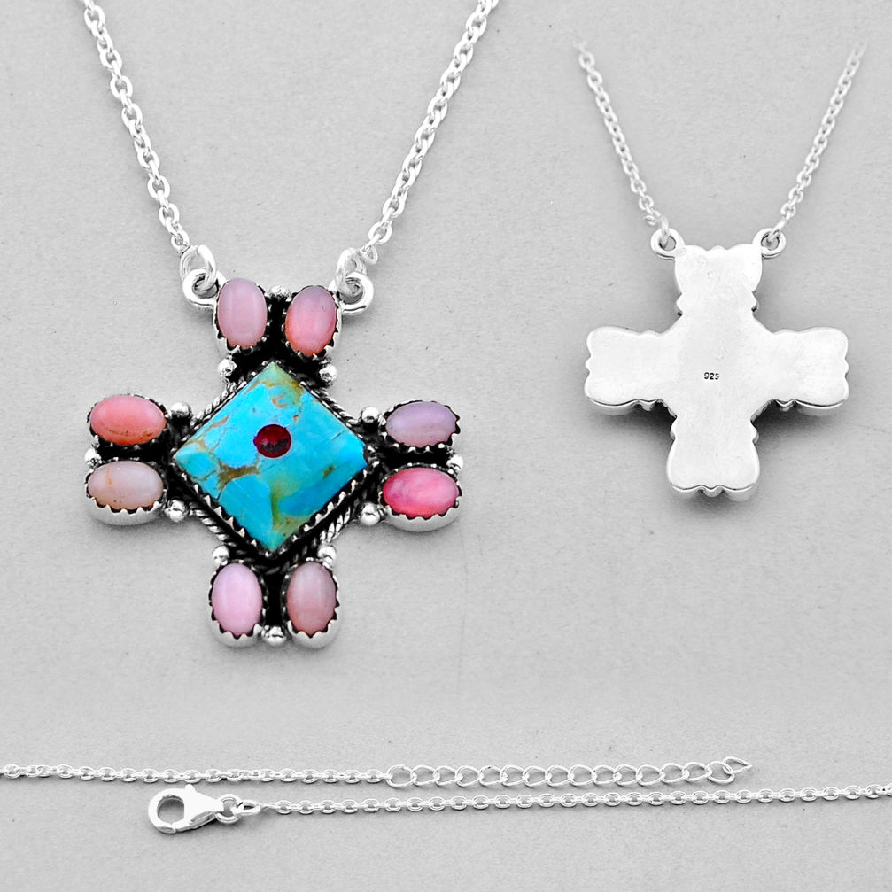 925 silver 19.25cts back closed arizona mohave turquoise opal necklace n53311