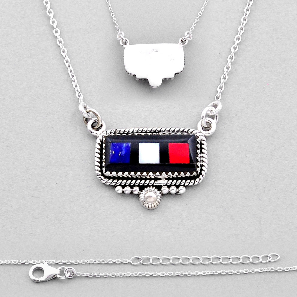 925 silver 9.11cts back closed blue red white strip opal octagan necklace n45477