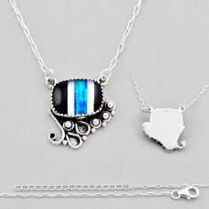 925 silver 13.87cts back closed blue white black strip opal necklace n38683