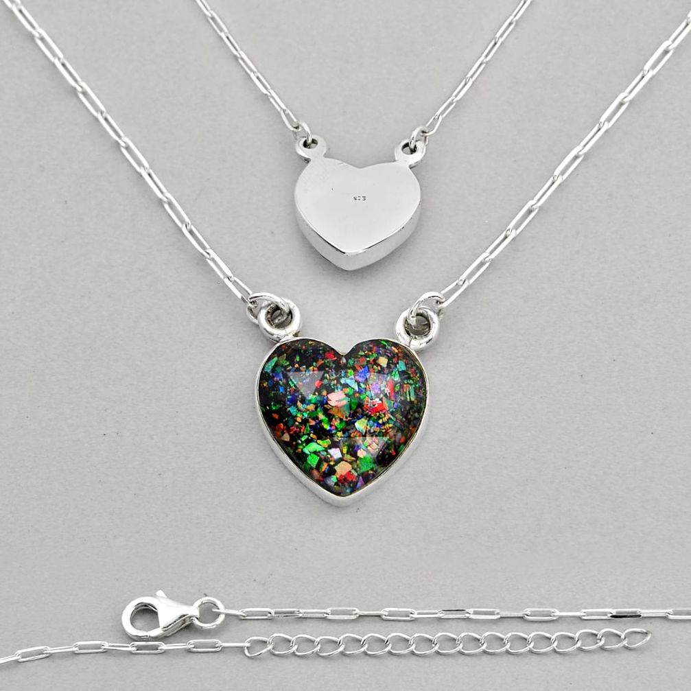 925 silver 15.50cts back closed multi color dichroic glass heart necklace n6296