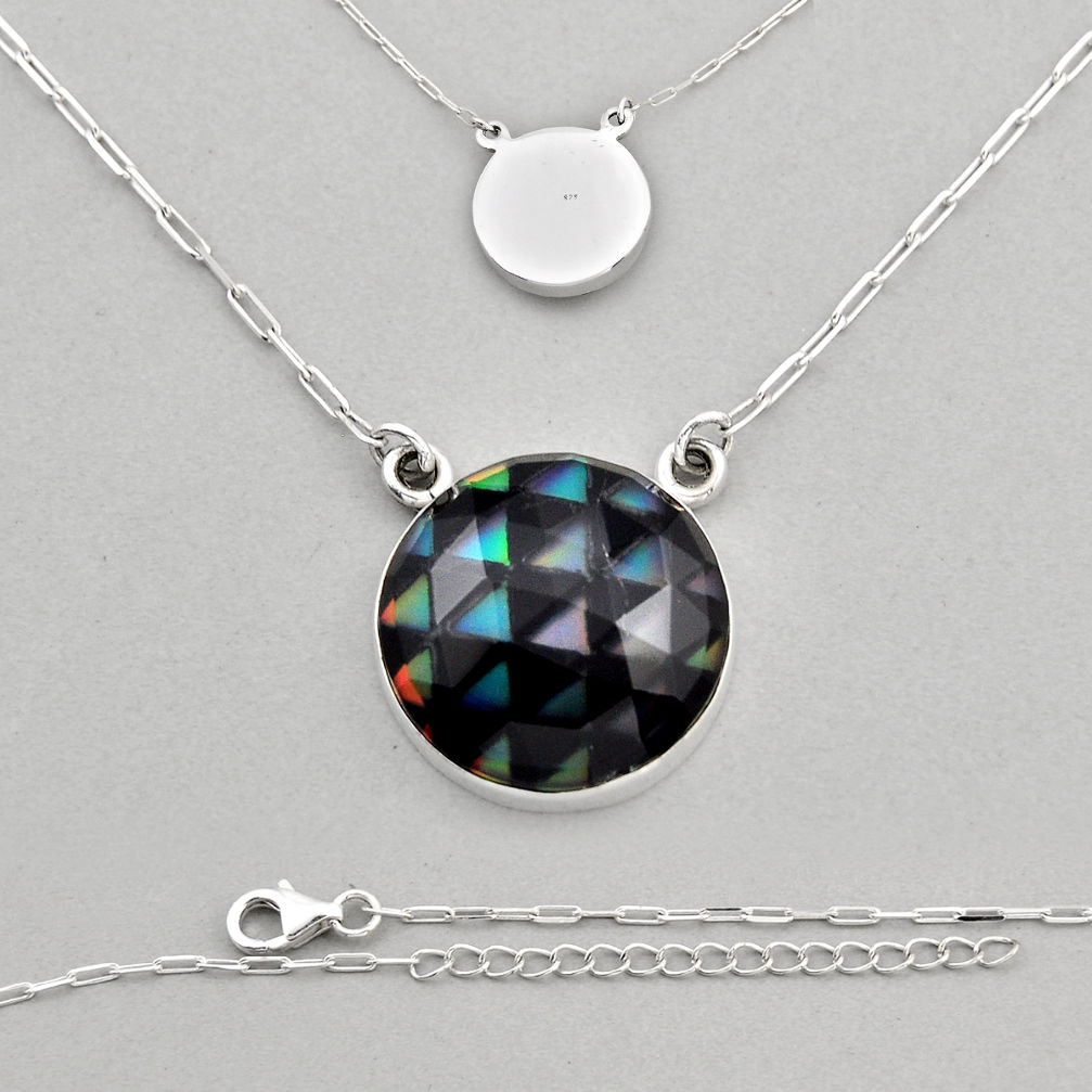 925 silver 27.76cts back closed multi color dichroic glass oval necklace n6293