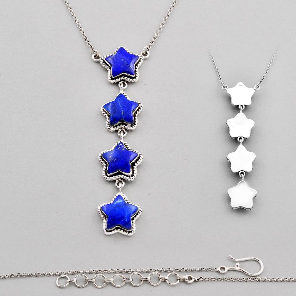 925 silver 34.82cts back closed natural blue lapis lazuli star necklace c34654