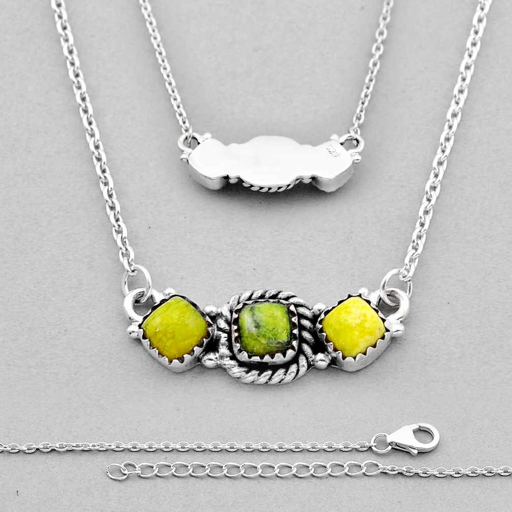 925 silver 3.03cts back closed natural yellow lizardite cushion necklace n49159
