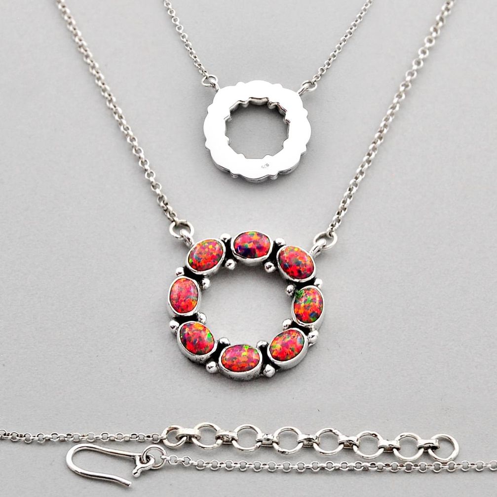 925 silver 10.86cts back closed orange australian opal (lab) necklace c34168