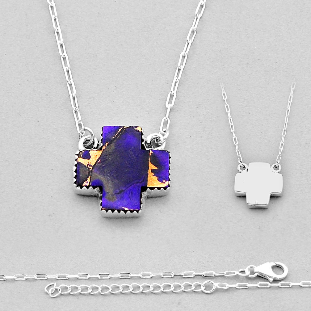 925 silver 8.44cts back closed purple copper turquoise plus sign necklace n53472