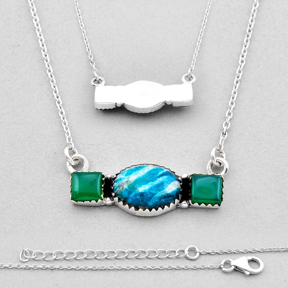 925 silver 9.08cts back clsoed natural amazonite oval chalcedony necklace n49170