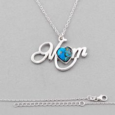925 silver 2.46cts blue copper turquoise heart mom charm necklace jewelry n34517
