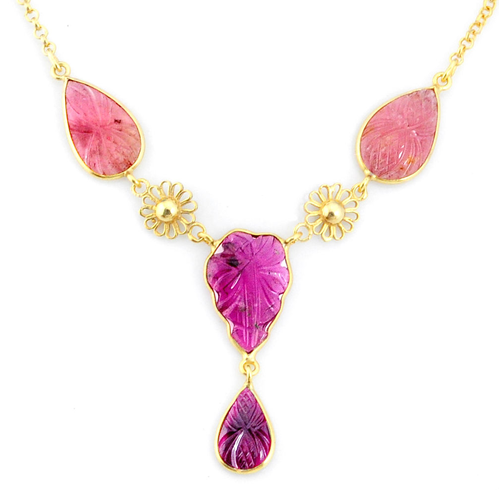 15.55cts carving natural watermelon tourmaline 14k gold collector necklace r71576