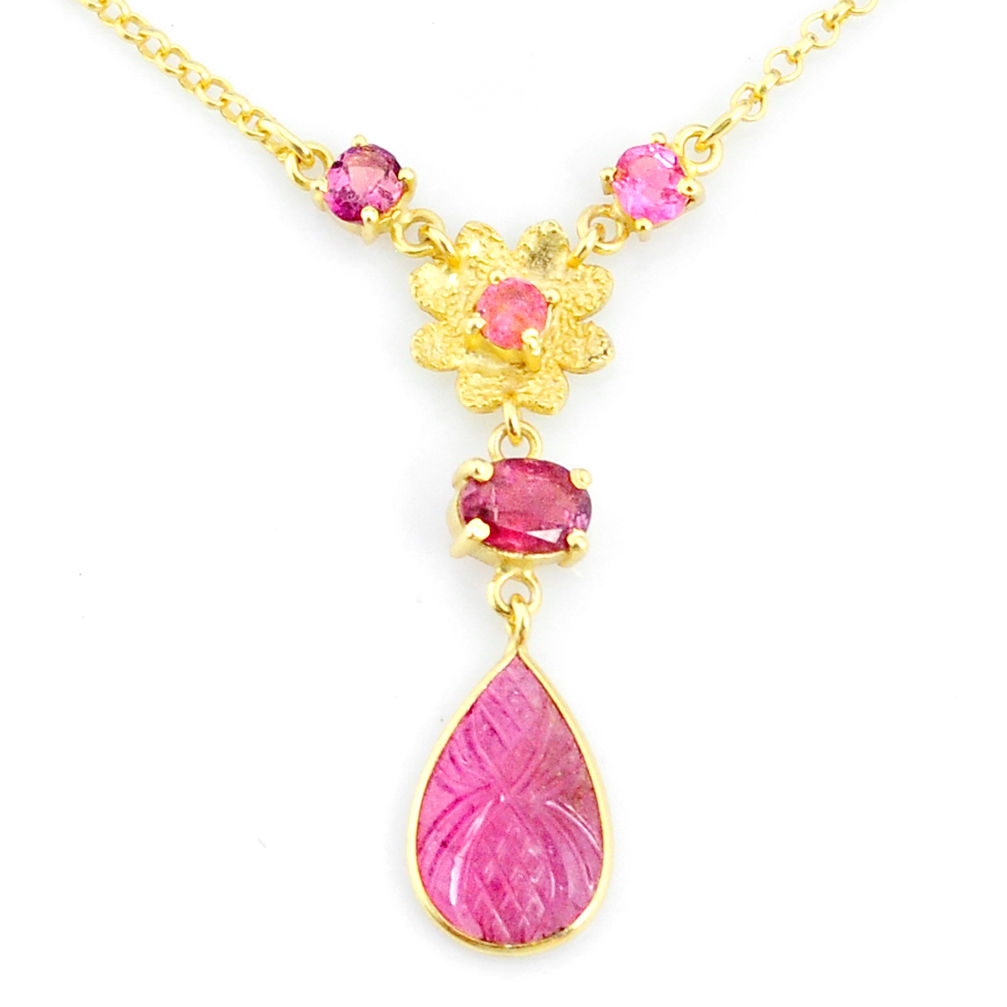 Clearance Sale- 7.84cts carving natural watermelon tourmaline 14k gold collector necklace r71596