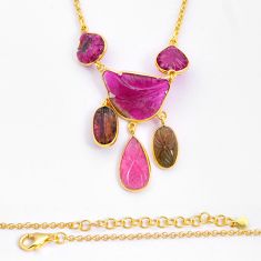 925 silver 19.50cts carving natural watermelon tourmaline gold necklace y2660