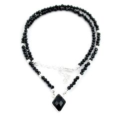 925 silver 26.19cts checker cut black onyx spinel fancy beads necklace u30134