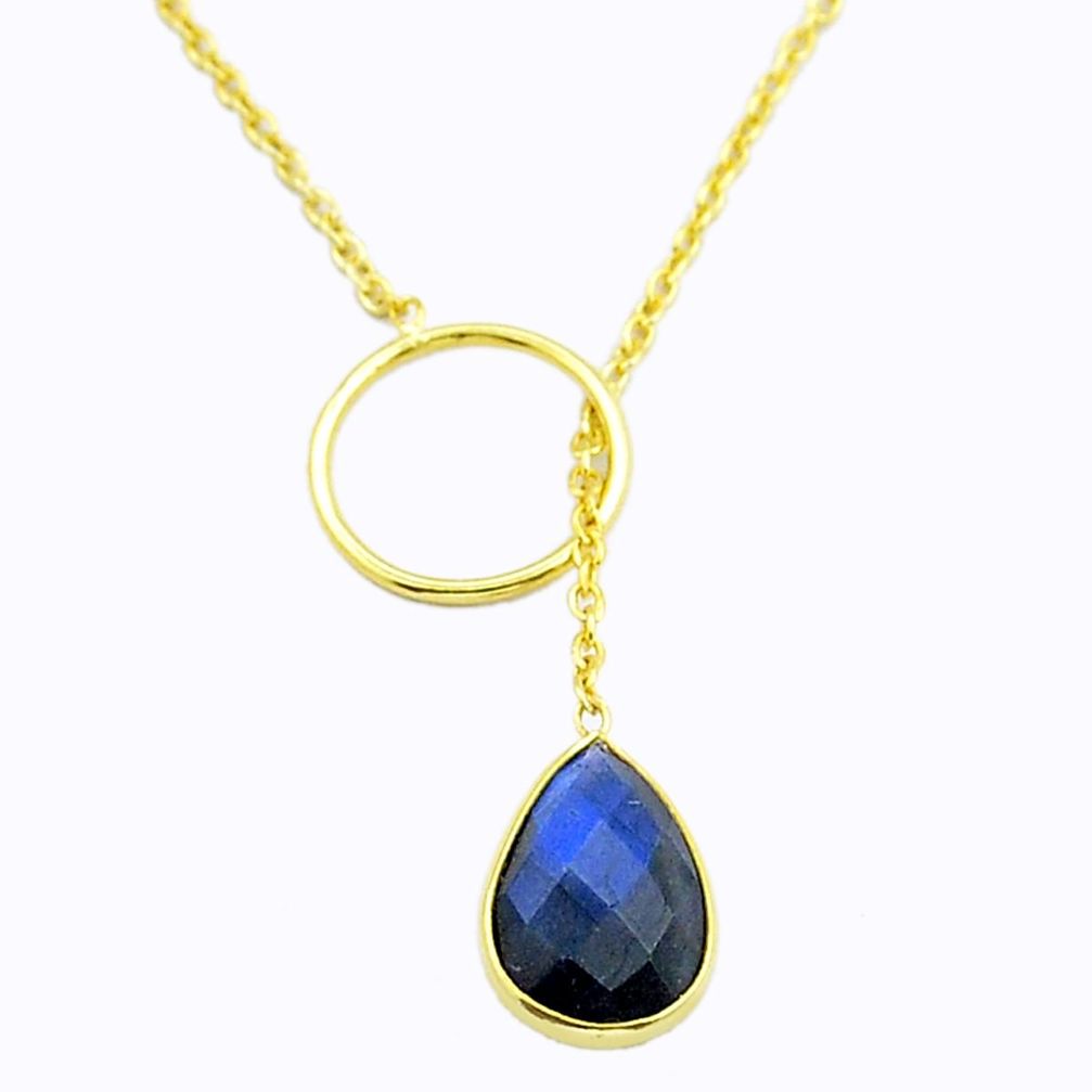 925 silver 4.56cts checker cut blue labradorite gold polished adjustable necklace u55956