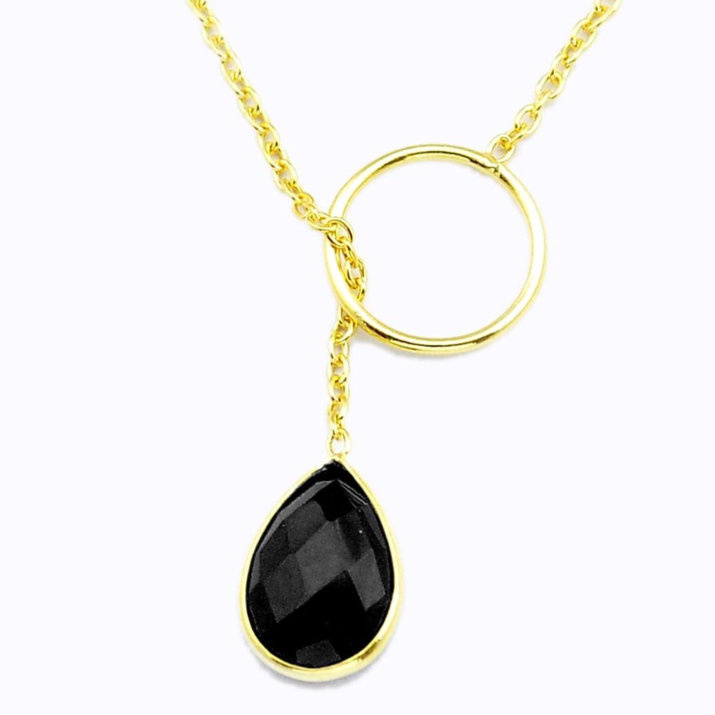 925 silver 3.78cts checker cut blue onyx pear gold polished adjustable necklace u55939
