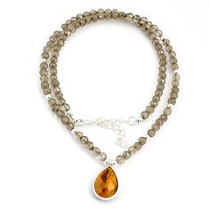 925 silver 31.99cts checker cut brown tiger's eye beads necklace u30132