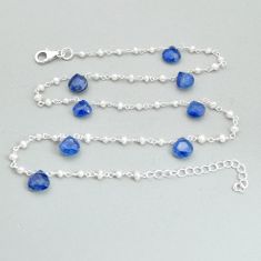 925 silver 20.97cts checker cut natural blue iolite pearl chain necklace u83103