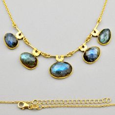 925 silver 28.67cts checker cut natural blue labradorite gold necklace y93003