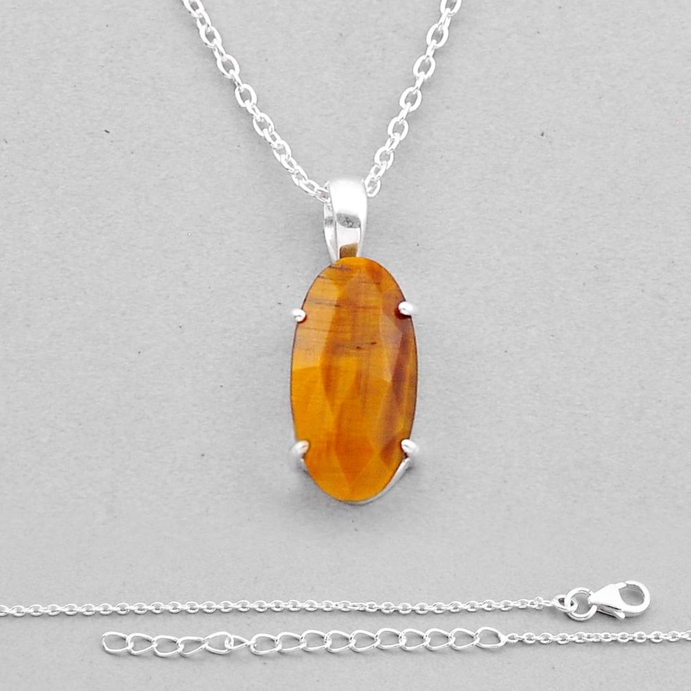 925 silver 6.76cts checker cut natural brown tiger's eye oval necklace n49548