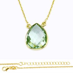 925 silver 8.57cts checker cut natural green amethyst pear gold polished necklace u55931