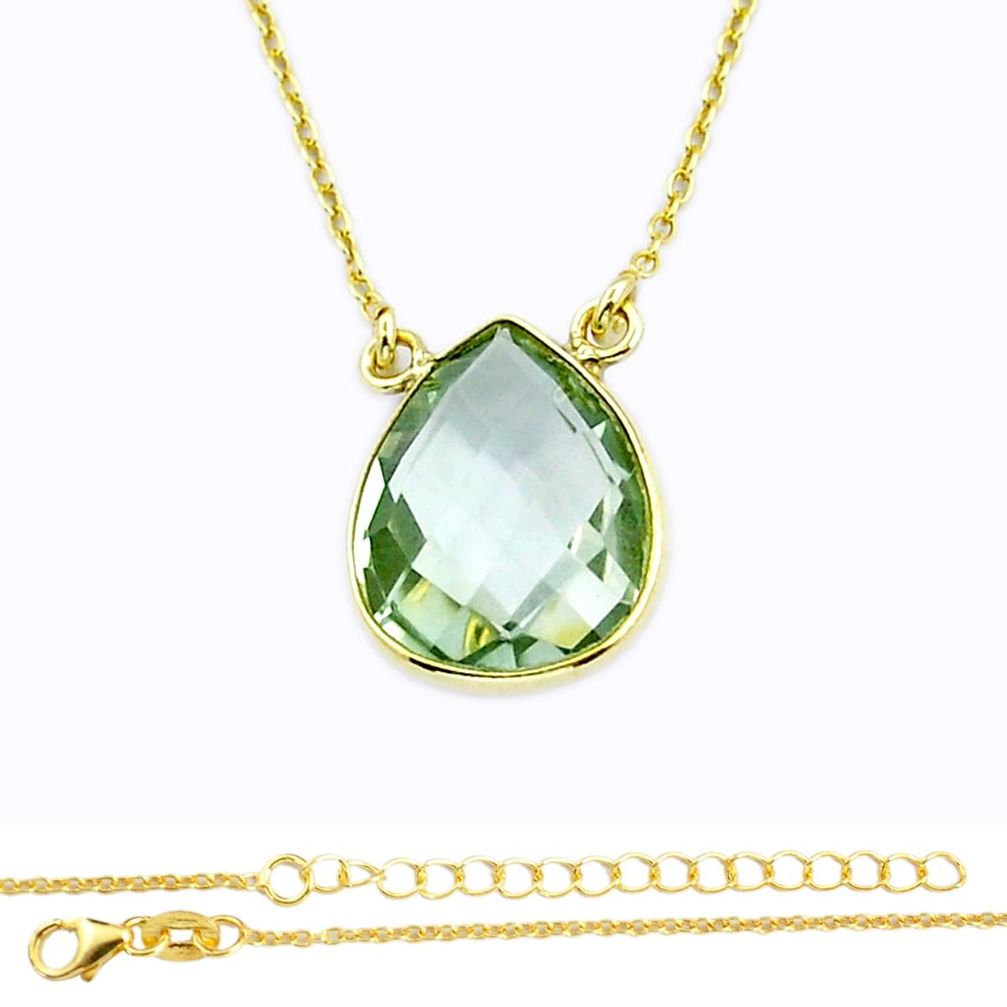 925 silver 8.45cts checker cut natural green amethyst pear gold polished necklace u55975