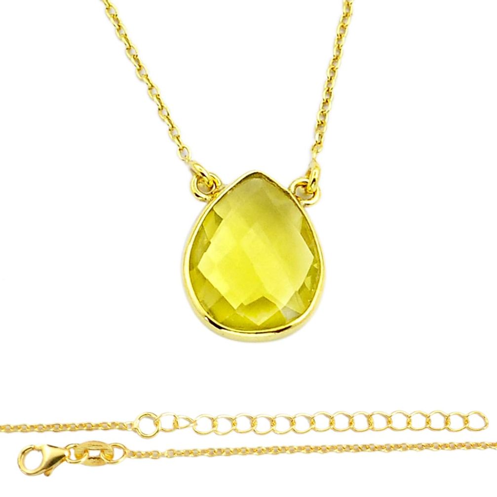 925 silver 7.27cts checker cut natural lemon topaz pear gold polished necklace u55973