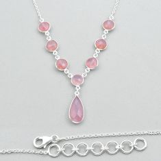925 silver 26.55cts checker cut natural pink rose quartz pear necklace y14437