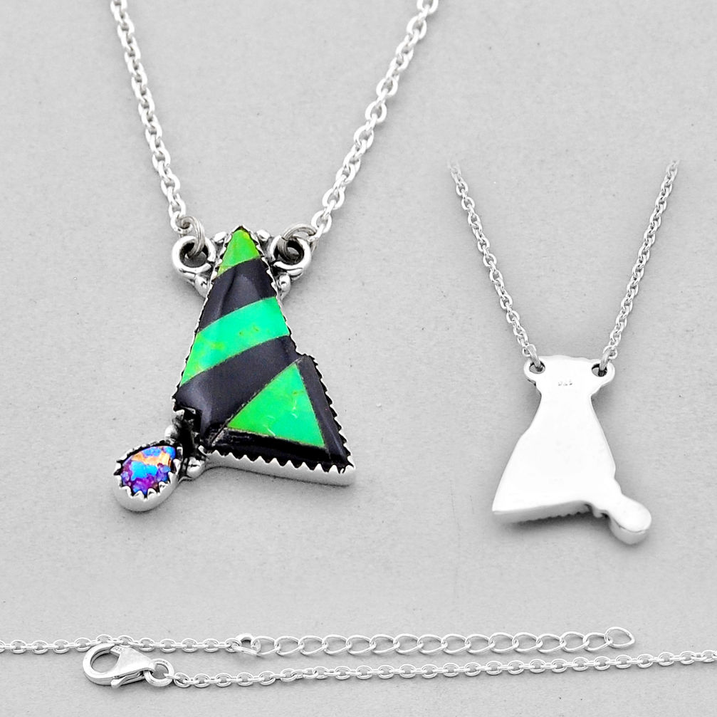 925 silver checker green black strip opal fancy copper turquoise necklace n53357