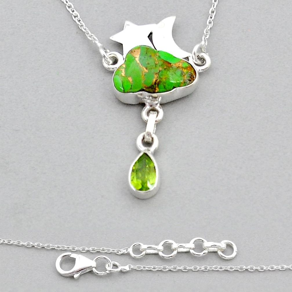 925 silver 7.77cts cloud moon star copper turquoise peridot necklace u92451