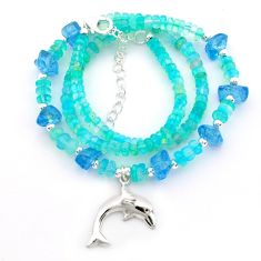 925 silver 47.55cts dolphin blue opal (lab) beads necklace u64976